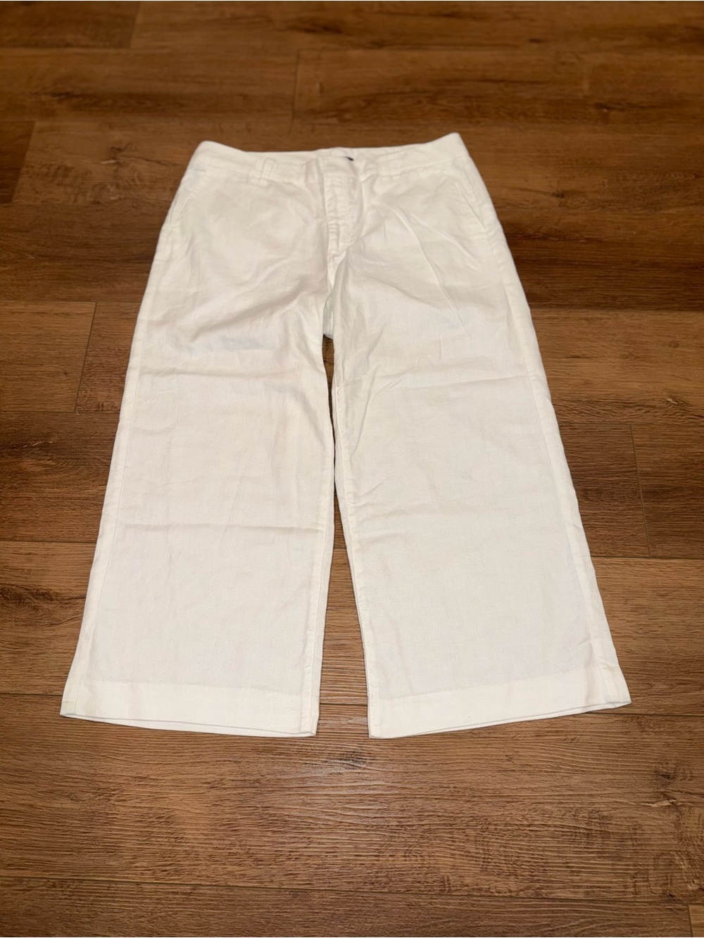 Comfy Lightweight White Wide Leg Crop Pants Sz 12 Coastal Beachy Linen Ethereal